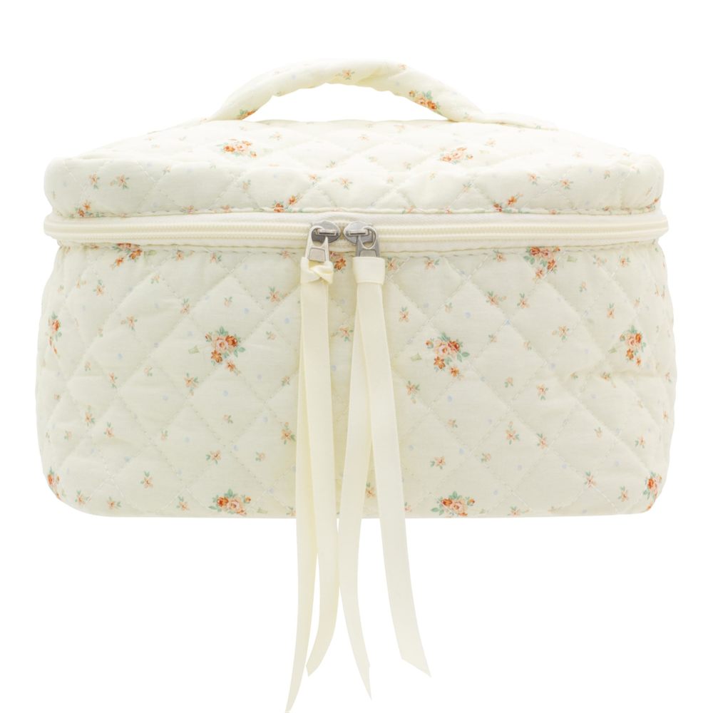 Cotton Makeup Bag For Women Large Quilted Travel Cosmetic Case Girls' Make Up😁